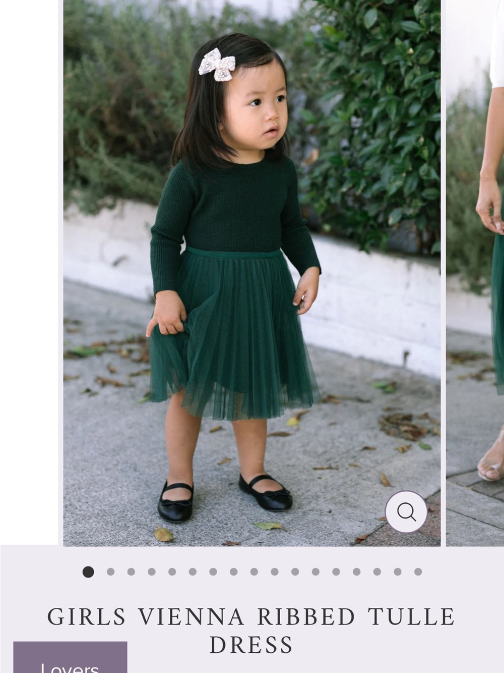 Vienna Ribbed Tulle Dress in Dark Green - Girls